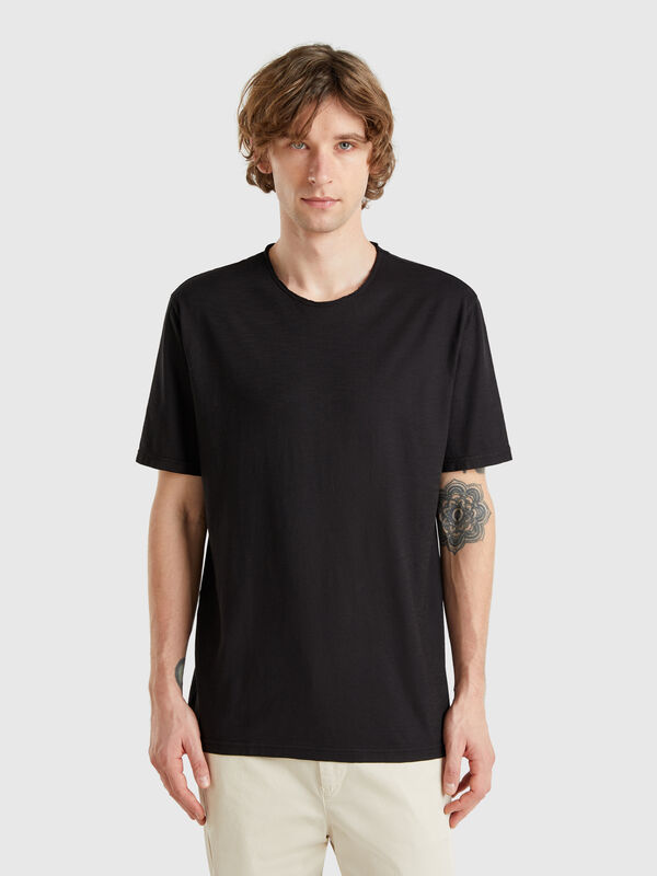 Camiseta negra de algodón flameado Hombre