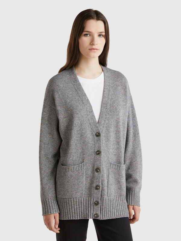 C&aacute;rdigan oversize de lana mixta Mujer