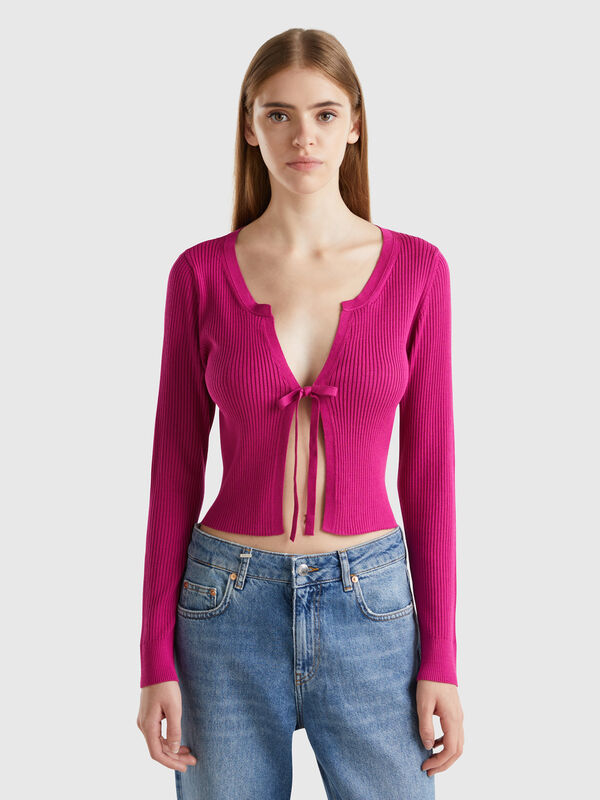 C&aacute;rdigan corto con cordones Mujer