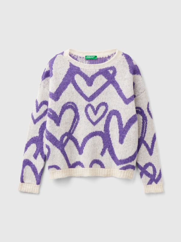 Jersey con motivo de corazones de jacquard Niña
