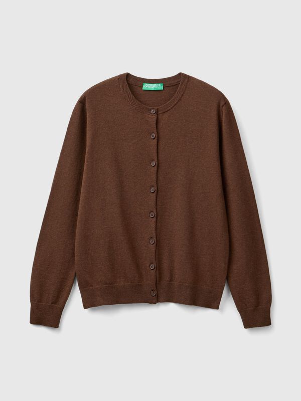 C&aacute;rdigan marr&oacute;n oscuro en mezcla de lana y cachemira Mujer