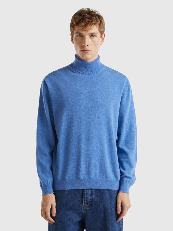 Cuello alto azul jaspeado en pura lana merina Hombre