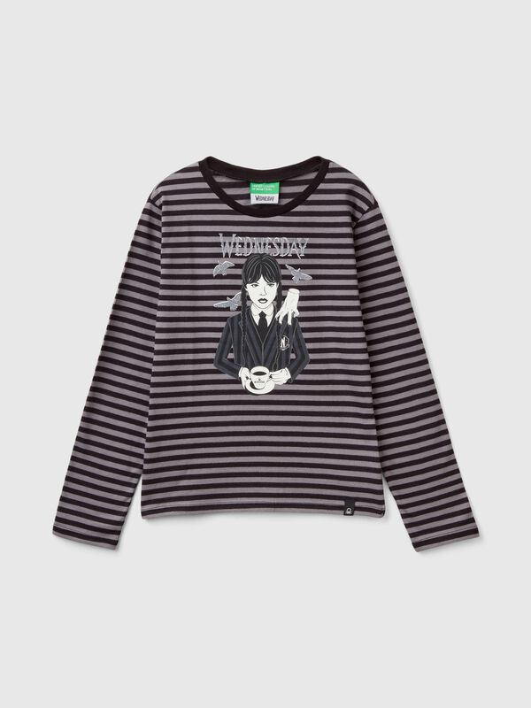 Camiseta de Miércoles Addams de rayas grises y negras Niña