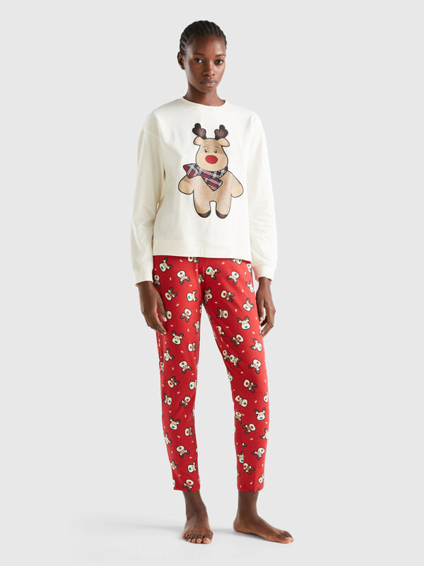 Pijama cálido con estampado de renos Mujer