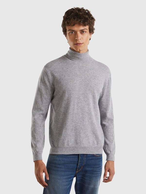 Cuello alto gris jaspeado en pura lana merina Hombre