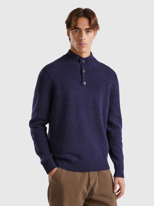 Jersey de pura lana Shetland con cuello alto Hombre