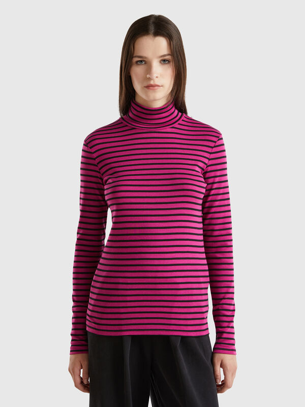 Camiseta de rayas con cuello alto Mujer