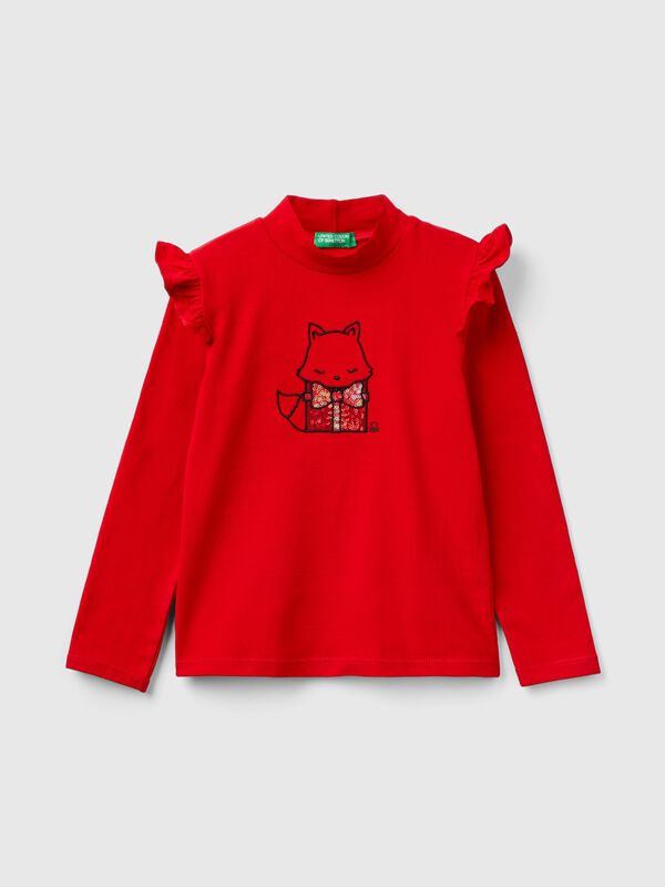 Camiseta de cuello alto con volantes Niña