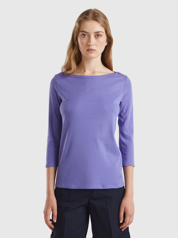 Camiseta de 100 % algodón con escote barco Mujer