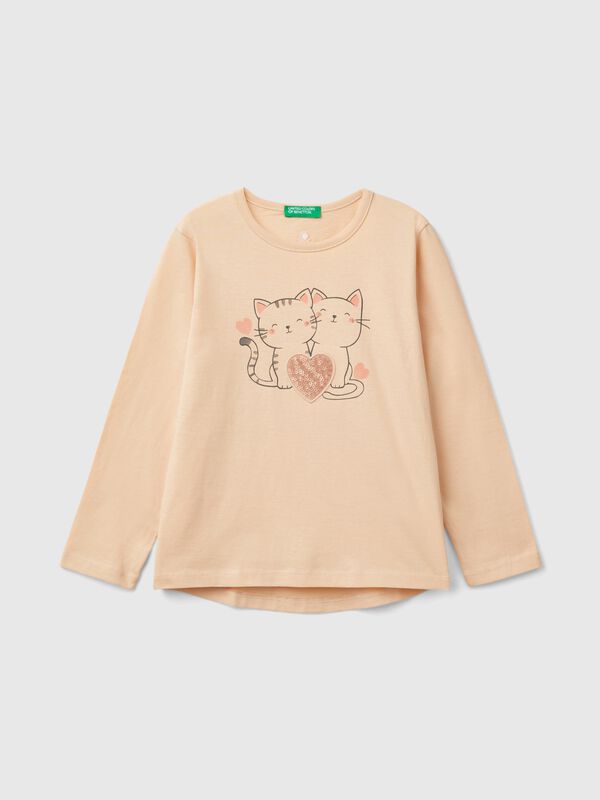 Camiseta con estampado y lentejuelas Niña