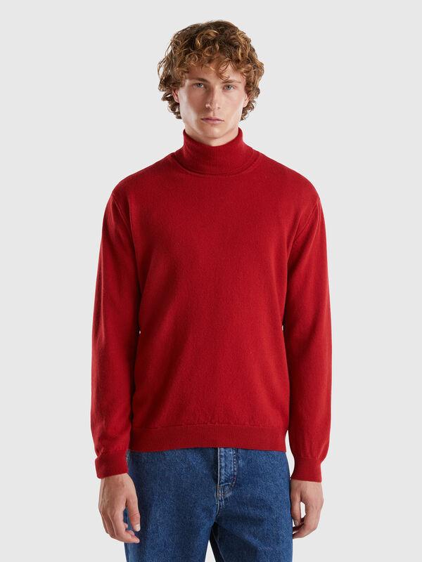 Cuello alto burdeos en pura lana merina Hombre