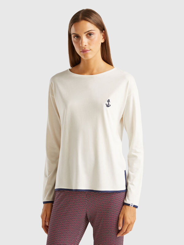 Camiseta con bordado de viscosa mixta Mujer