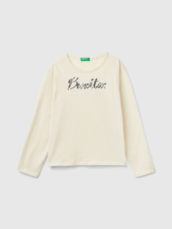 Camiseta de algodón cálido orgánico con lentejuelas Niña