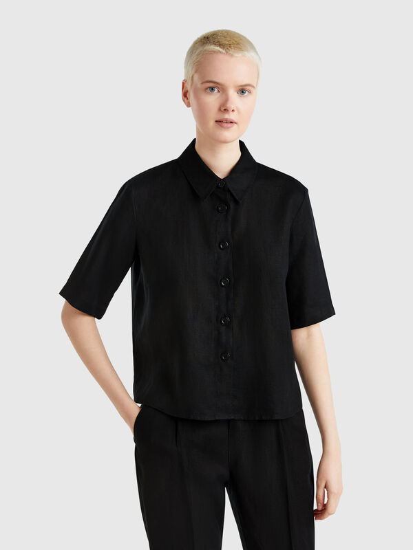 Camisa corta de puro lino Mujer