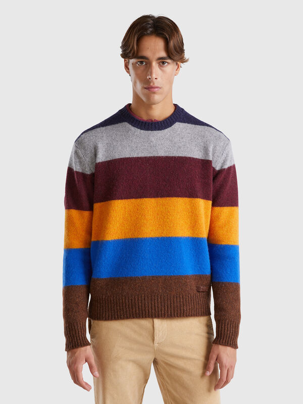 Jersey de rayas de pura lana Shetland Hombre