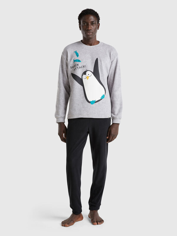 Pijama polar con estampado de pingüino Hombre
