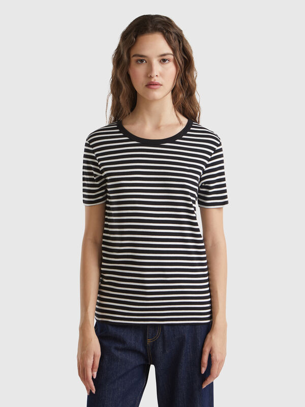Camiseta de cuello redondo a rayas Mujer