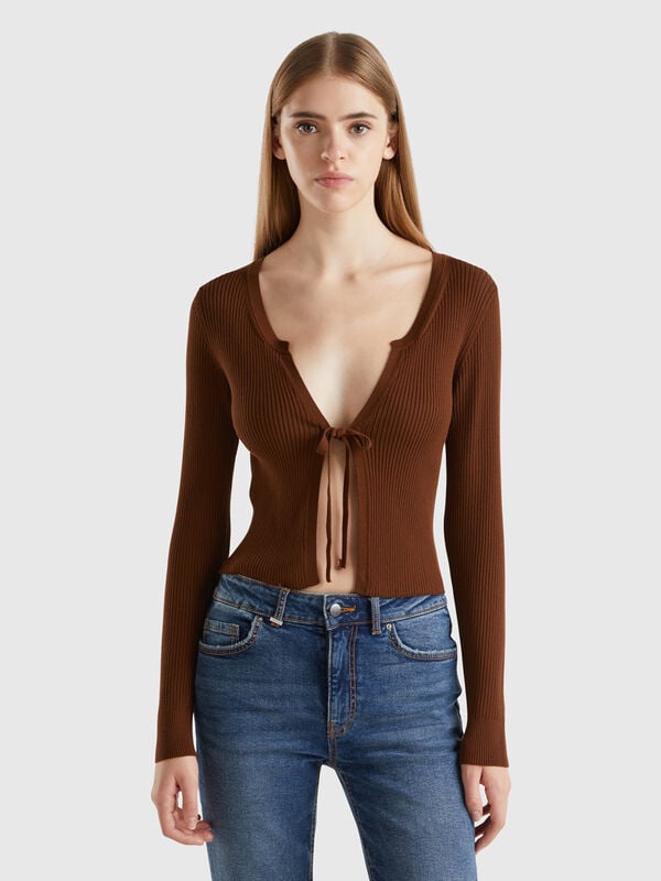 C&aacute;rdigan corto con cordones Mujer