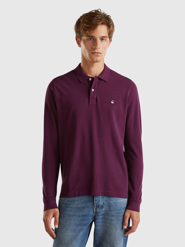 Polo de manga larga de 100 % algodón Hombre