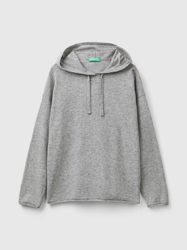 Jersey gris claro de cachemir mixto con capucha Mujer