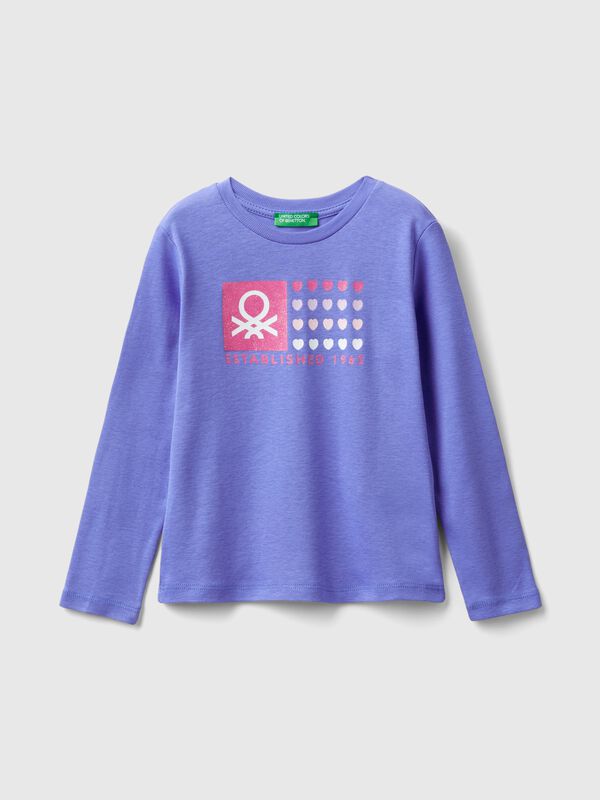 Camiseta de algodón orgánico con estampado de glitter Niña