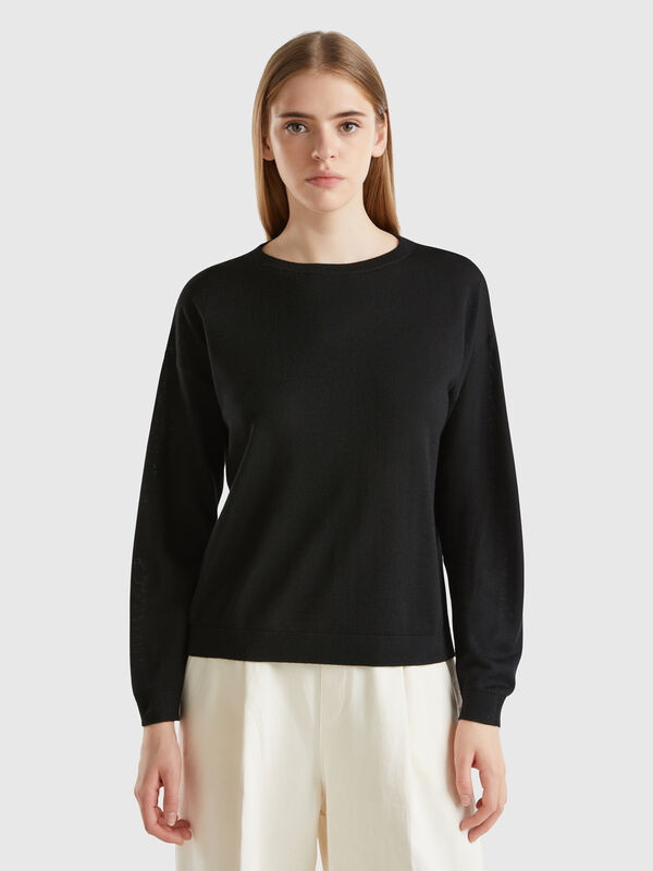Jersey con escote barco de pura lana merina Mujer
