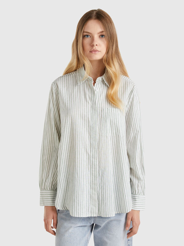 Camisa de lino mixto de rayas Mujer