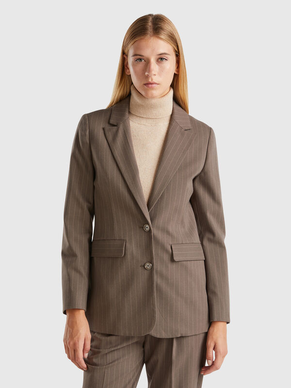 Blazer de raya diplomática de viscosa mixta Mujer