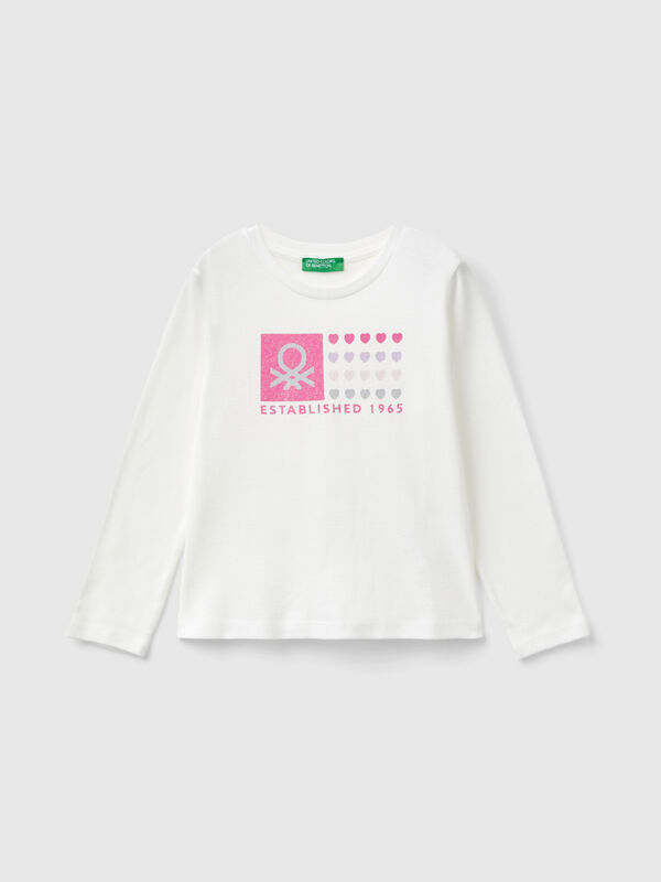 Camiseta de algodón orgánico con estampado de glitter Niña