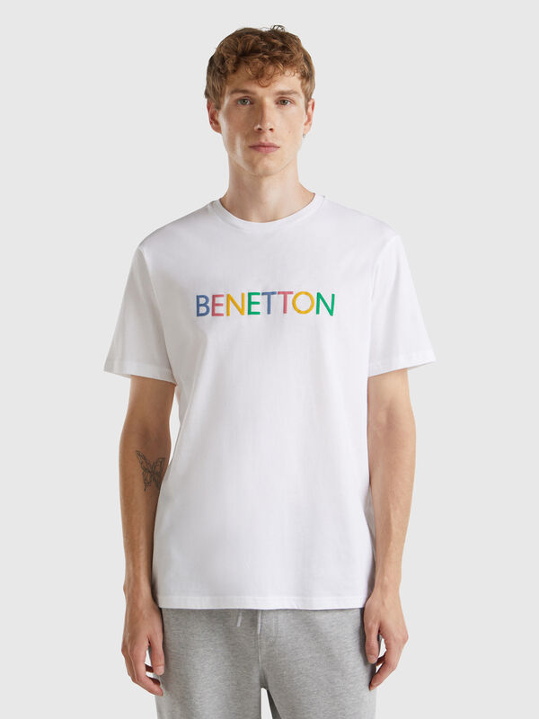 Camiseta blanca de algodón bio con logo Hombre