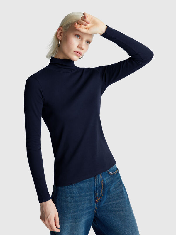 Camiseta de manga larga con cuello alto Mujer