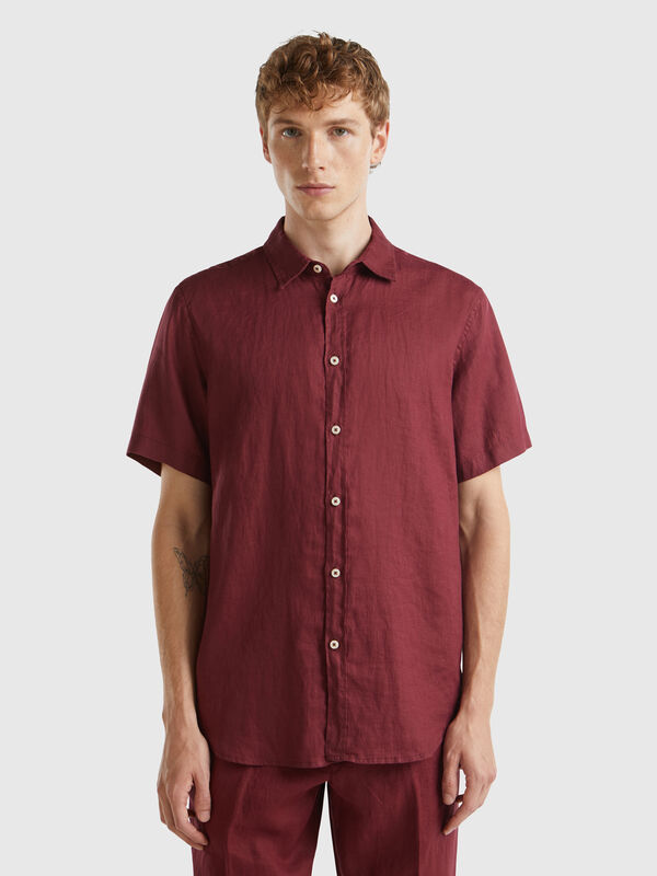 Camisa de manga corta de 100 % lino Hombre