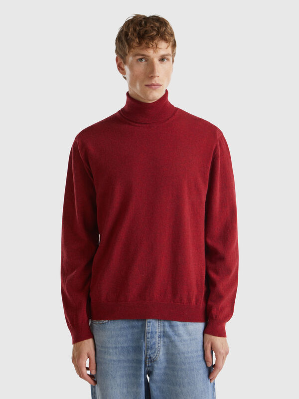 Cuello alto rojo jaspeado en pura lana merina Hombre