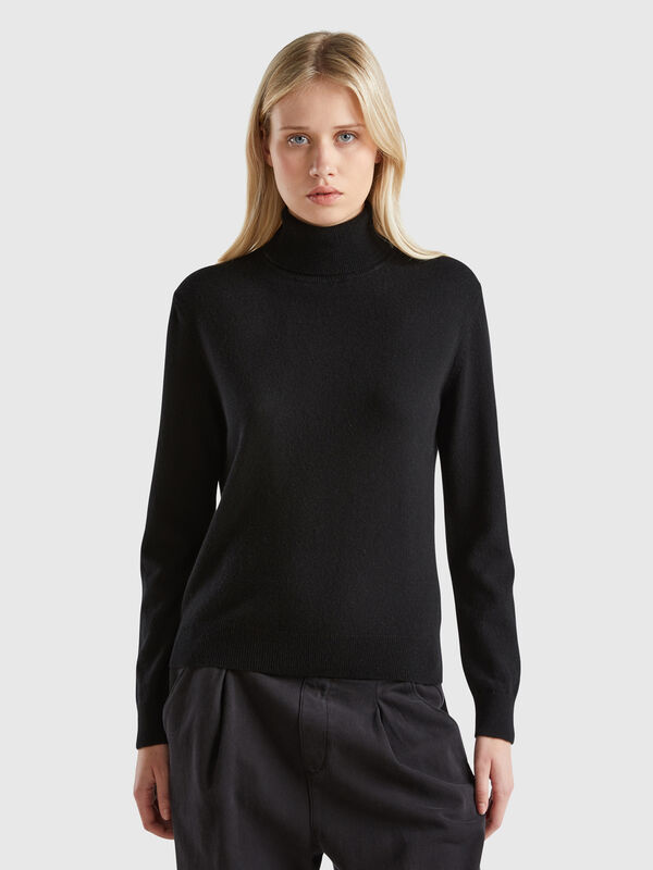 Jersey de cuello cisne negro de 100 % cachemir Mujer
