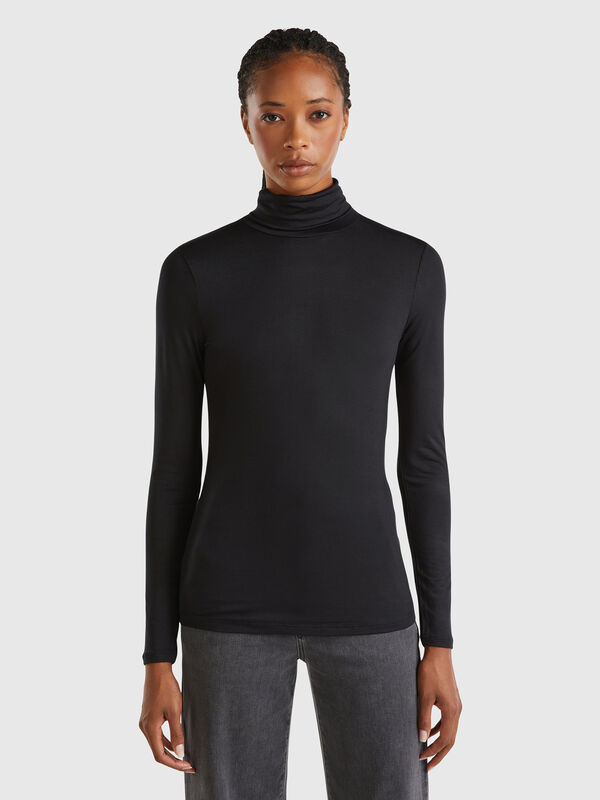 Camiseta cuello alto en viscosa stretch Mujer