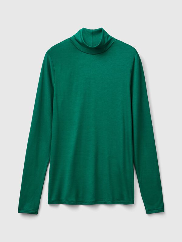 Camiseta cuello alto en viscosa stretch Mujer