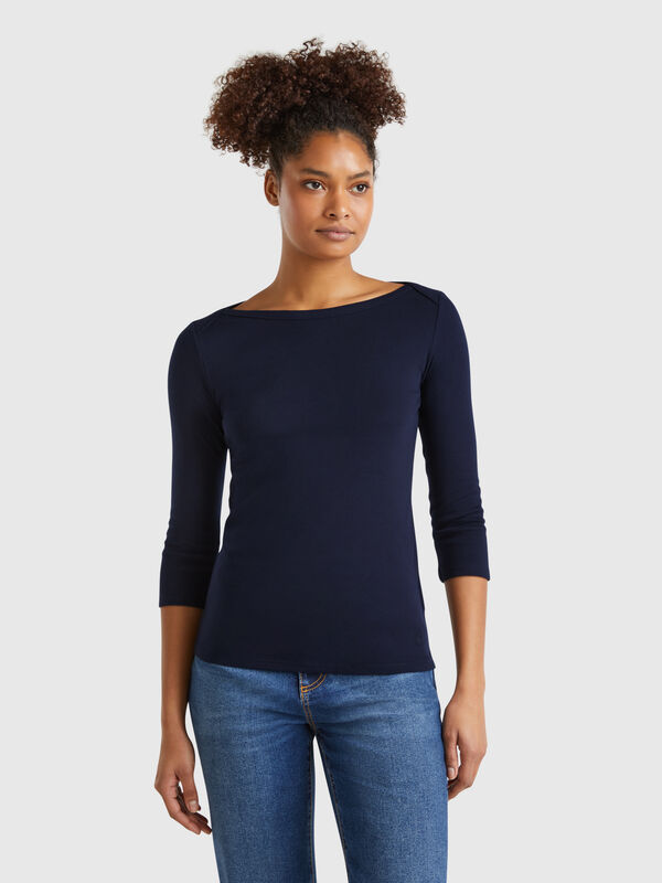 Camiseta de 100 % algodón con escote barco Mujer