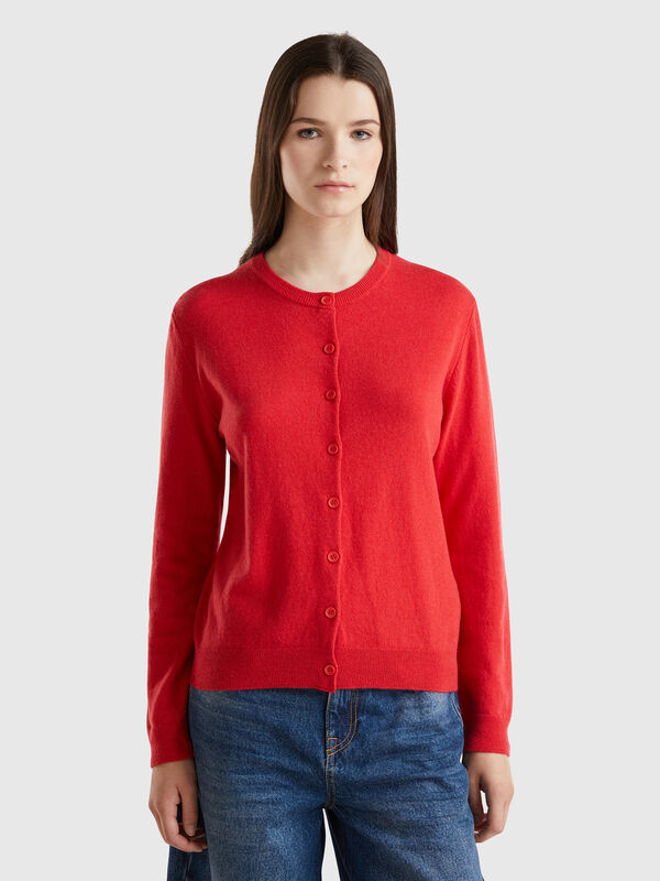 Cárdigan rojo en mezcla de lana y cachemira Mujer