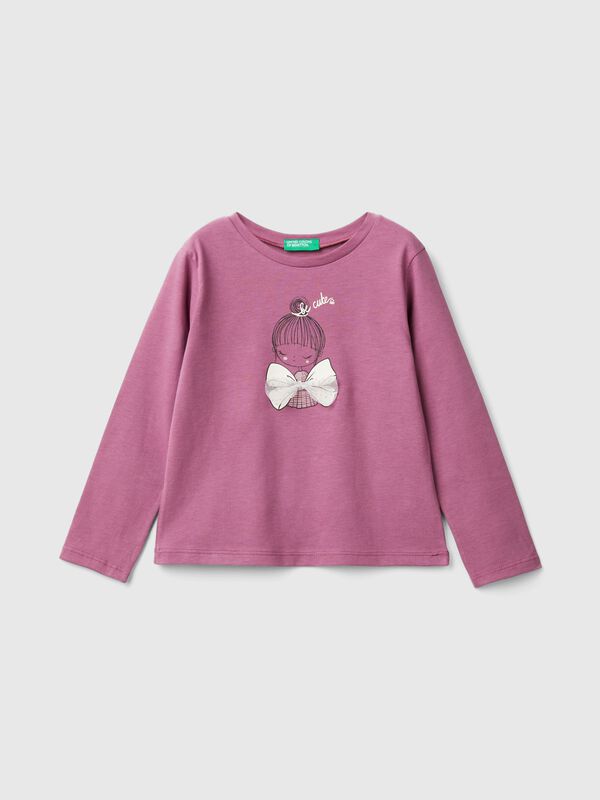Camiseta con estampado y aplicación de tul Niña