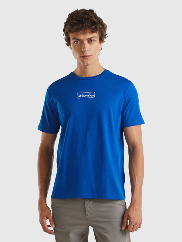 Camiseta azul oscuro de algodón orgánico con logotipo blanco Hombre