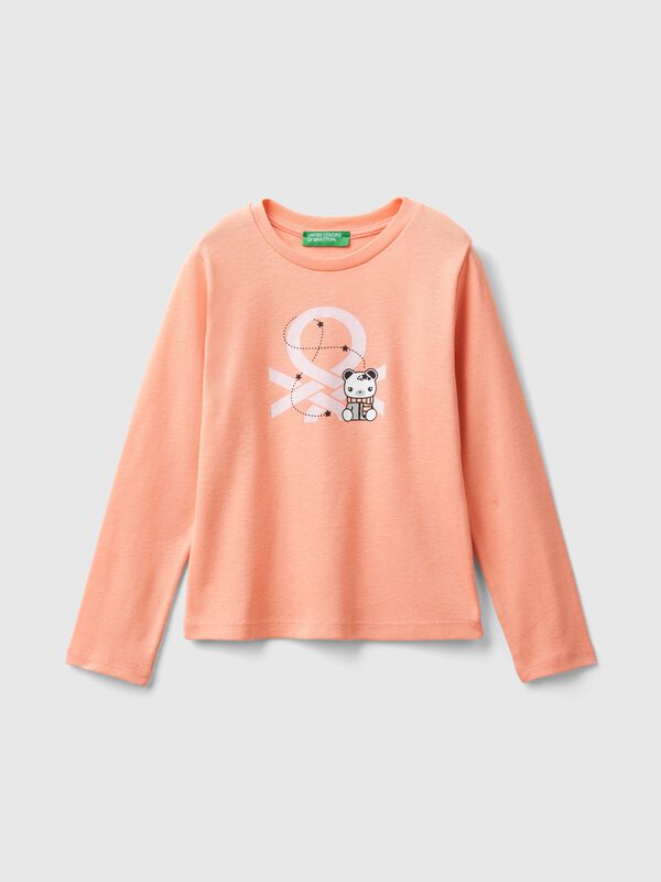 Camiseta de algodón orgánico con estampado de glitter Niña