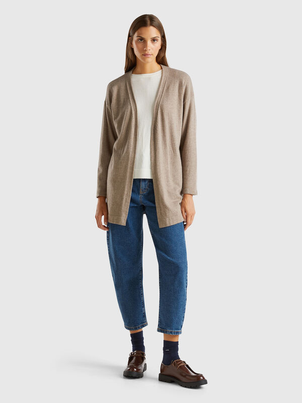 C&aacute;rdigan marr&oacute;n jaspeado en mezcla de lana y cachemira Mujer