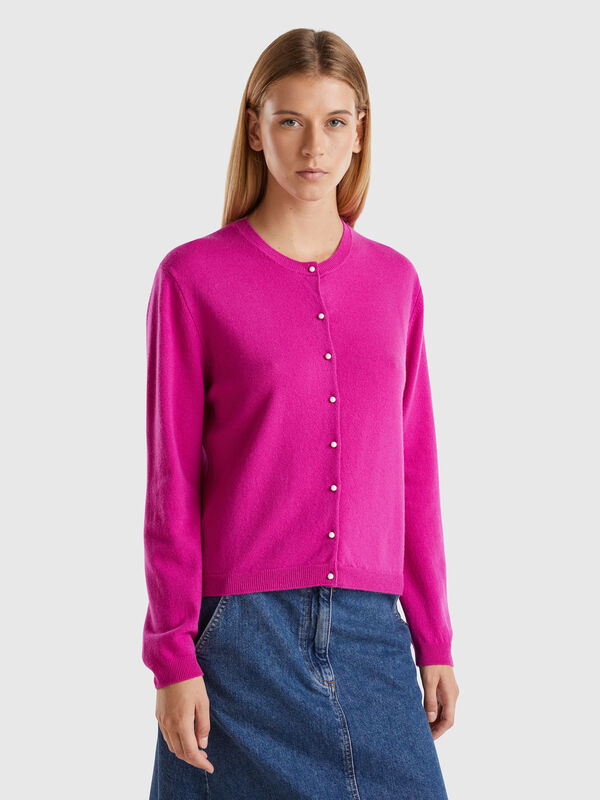 C&aacute;rdigan ciclamen de pura lana merina Mujer