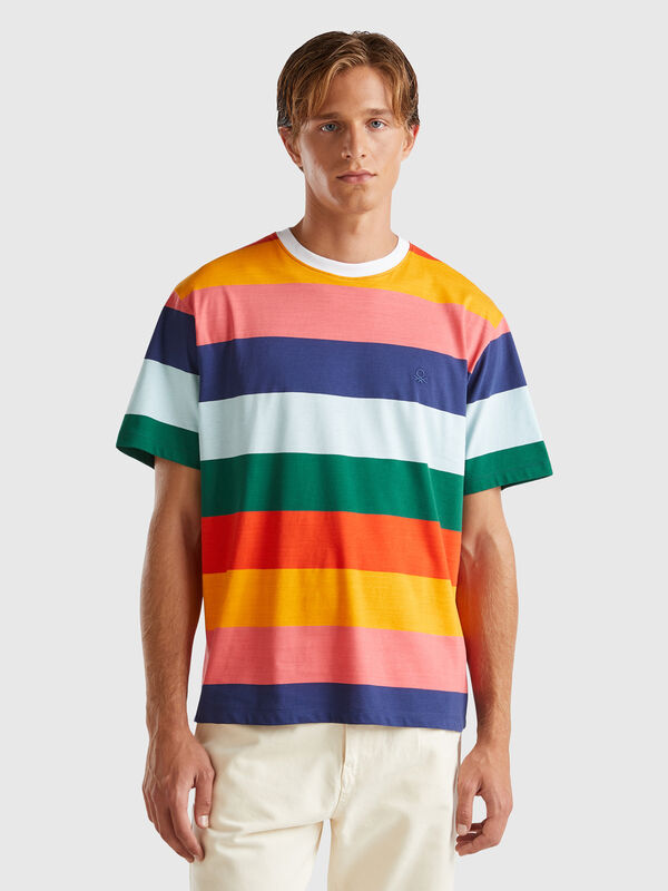 Camiseta oversize de rayas multicolores Hombre