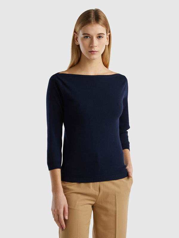 Jersey de 100 % algodón con escote barco Mujer