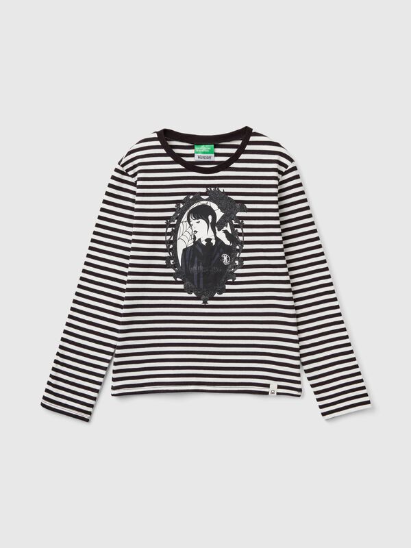 Camiseta de Miércoles Addams de rayas blancas y negras Niña