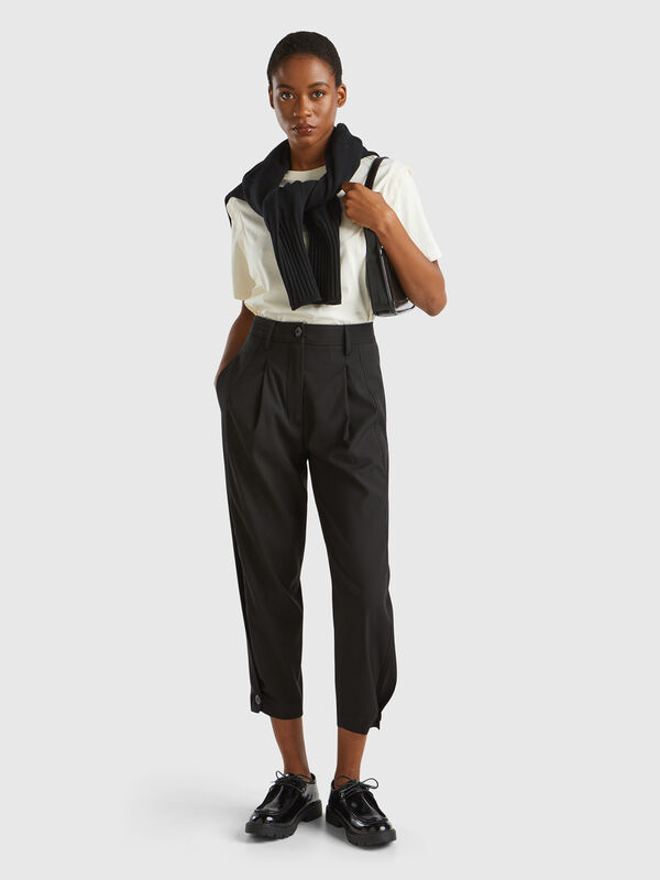 Pantalón amplio de lana mixta Mujer