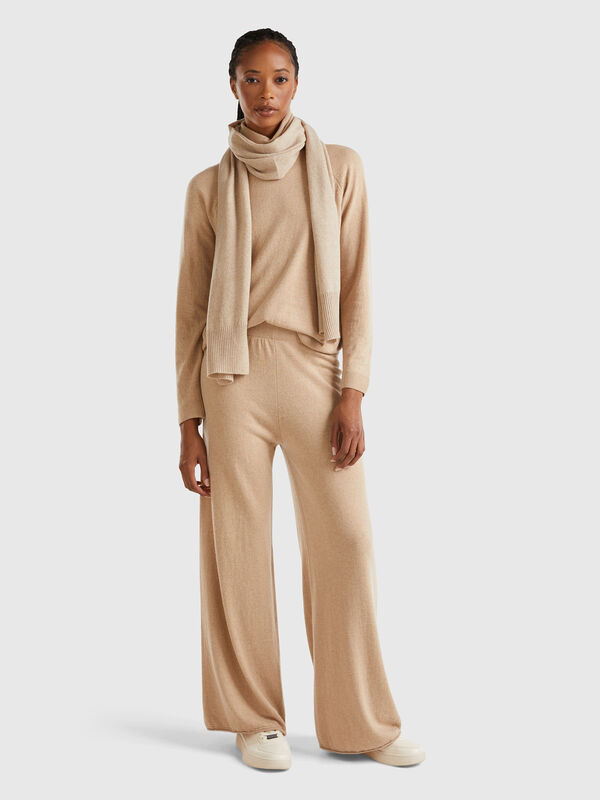 Pantalón amplio beige en mezcla de lana y cachemir Mujer