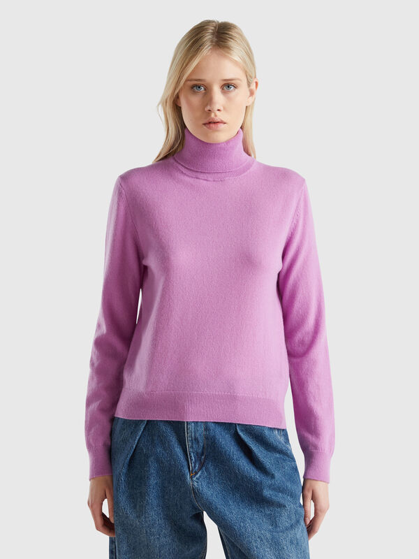 Jersey lila de cuello cisne de 100 % cachemir Mujer