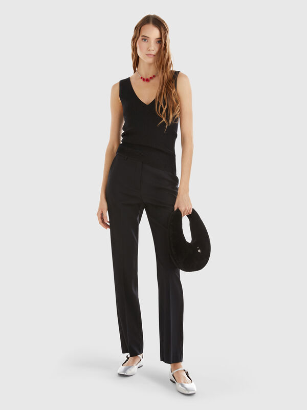 Pantalón en mezcla de viscosa y lana Mujer